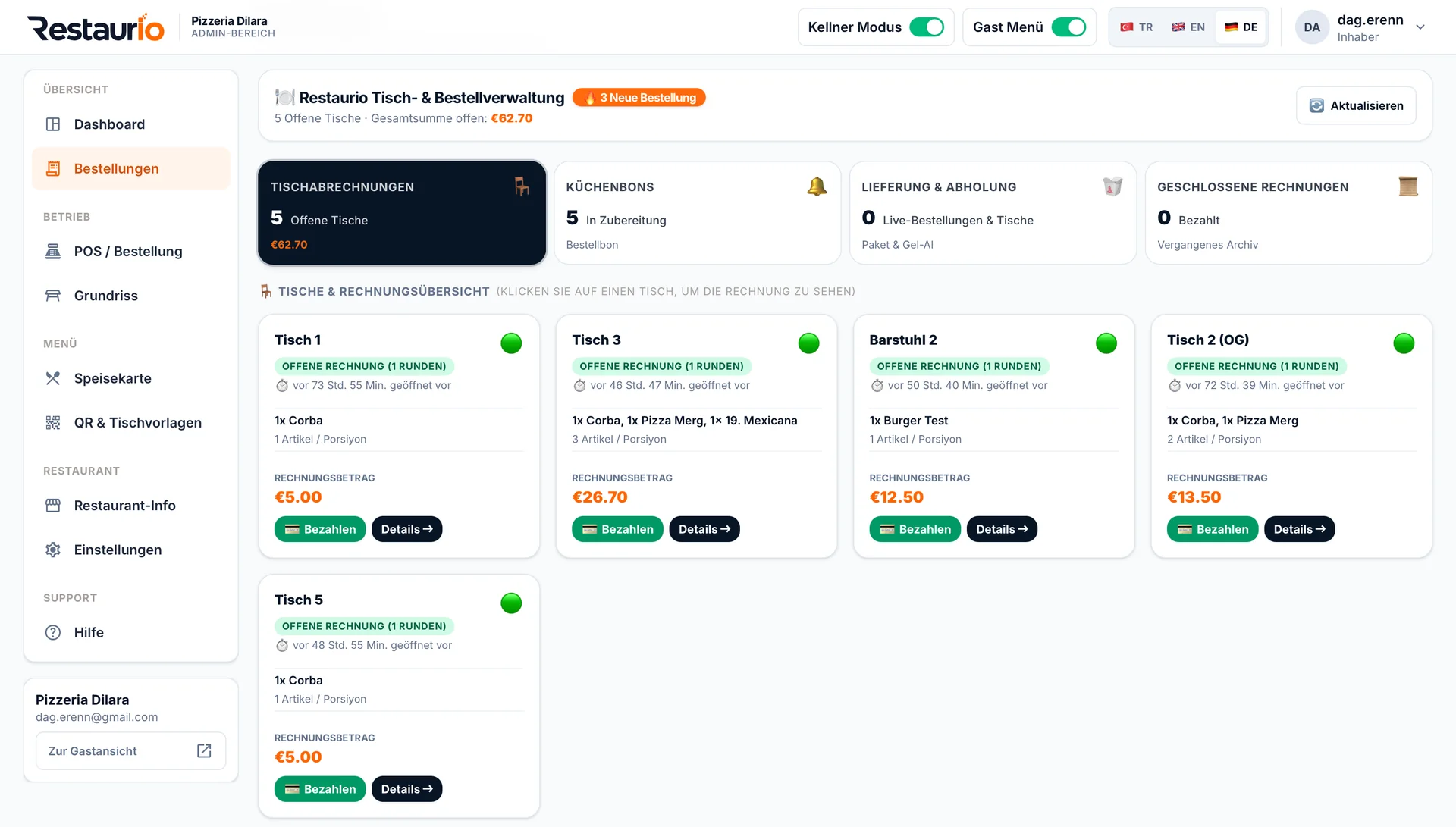 Restaurio POS Bestellinterface